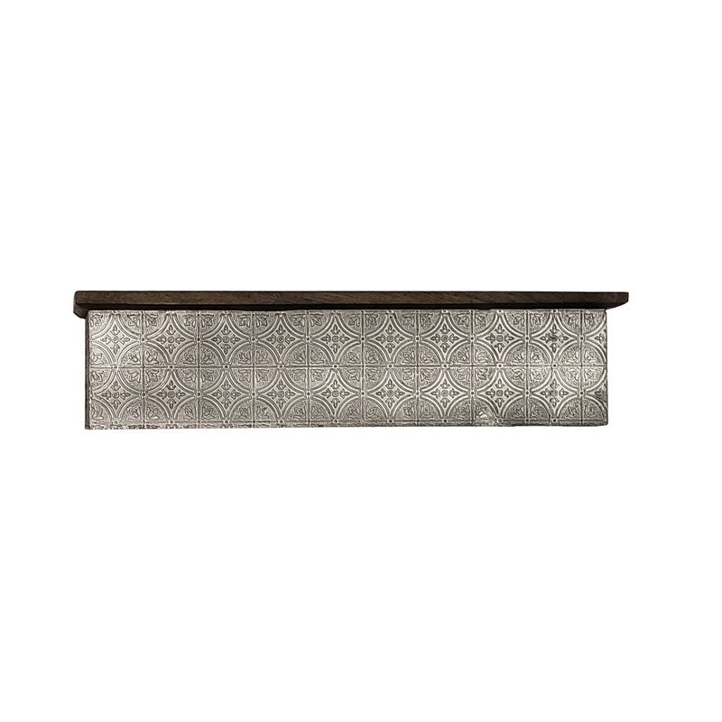 Solid Wood Wall Ledge Shelf with Embossed Metal Details Decorative Metal - InPlace, 1 of 6