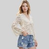 Anna-Kaci Women's Sheer Floral Lace Blouse with Flared Long Sleeves - 3 of 4