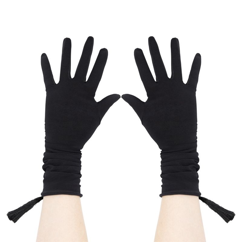 LECHERY Women's Velvety Silky Opera Gloves With Tassel (1 Pair) - One Size, Black, 3 of 6