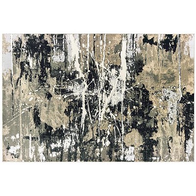 Bowen Black and Beige Synthetic Rectangular Area Rug