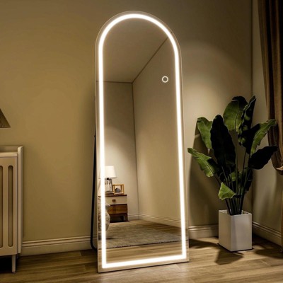 26“x65” LED Arched Full-Length Mirror with LED Lights, Standing Mirror for Bedroom, Wall-Mounted Full-Length Mirror, A-Mirror