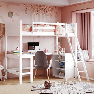 NicBex Twin Bunk Bed with Desk Wood Frame Bed Frame with Storage Cabinet, Full Length Guardrails and Inclined Ladder, No Box Spring Required - 1 of 4