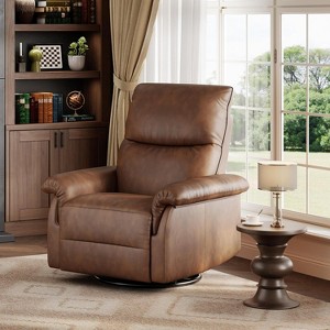 Swivel Rocking Recliner Chair,Manual Leather Recliner Glider with Lumbar Support & Padded Armrest - 1 of 4