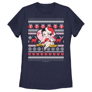 Women's Betty Boop Christmas Ugly Sweater Print T-Shirt - 1 of 4