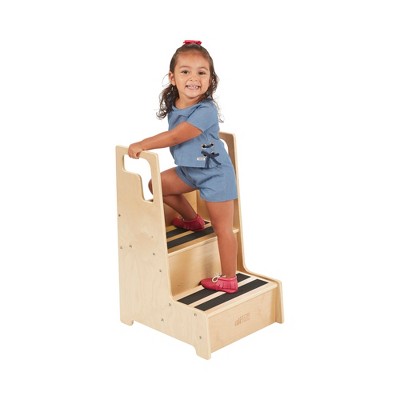 Natural Birch 2-Step Wooden Kids Step Stool with Handles