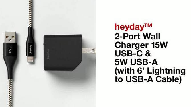 2-Port Wall Charger 15W USB-C & 5W USB-A (with 6' Lightning to USB-A Cable) - heyday™, 2 of 6, play video