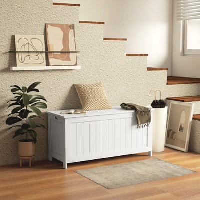 White Wooden Storage Chest with Safety Hinges, 39.4"