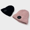 Canada Weather Gear Girl's 2-Pack Ribbed Beanie with Thermal Plush Lining- Warm Winter Hats for Kids, Soft Knit Hat - Pink & Black - 3 of 4