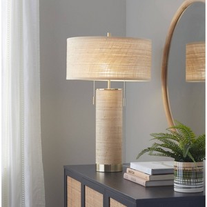 LumiSource Cylinder Rattan 29" Contemporary Rattan Table Lamp Royal Gold and Natural Rattan - 1 of 4