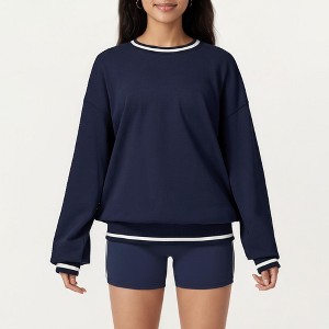 Anna-Kaci Active Women's Long Sleeve Crew Neck Pullover Sweatshirt with Contrast Trim Ribbed Hem and Relaxed Fit - 1 of 4