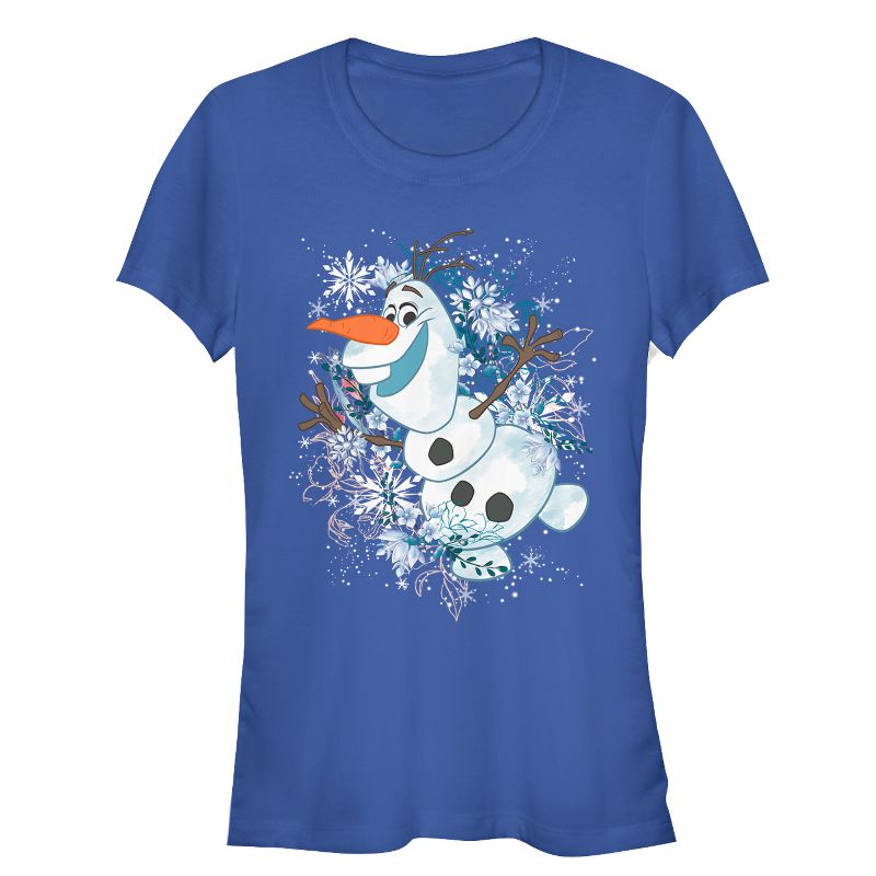 Juniors Womens Frozen Olaf Snowflake Storm T-Shirt, 1 of 4