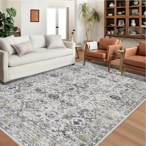 5x7 Washable Area Rug Ultra-Thin Low Pile Vintage Floor Carpet Oriental Distressed Foldable Mat - 1 of 4