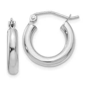 Black Bow Jewelry 3mm x 15mm 14k White Gold Classic Round Hoop Earrings - 1 of 4