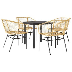 vidaXL 5 Piece Patio Dining Set Brown Poly Rattan Glass - 31.5" x 31.5" x 29.1" - 1 of 4