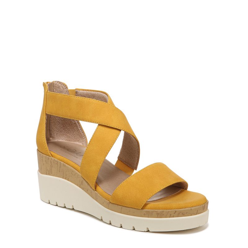 SOUL Naturalizer Womens Goodtimes Strappy Wedge Casual Sandals Yellow Smooth 7 W, 1 of 10