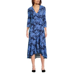 Lands' End Women's Cotton Modal 3/4 Sleeve Vneck Wrap Dress - 1 of 3