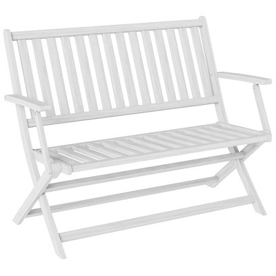 Outsunny 2-Person Foldable Wood Outdoor Bench with Backrest and Armrests for Patio, Garden, Porch, Park, Balcony, White