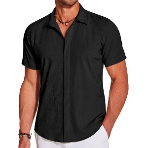 COOFANDY Men's Casual Short Sleeve Button Down Summer Beach Shirt Lightweight Textured Wrinkle Free Stretch Shirts - 1 of 2