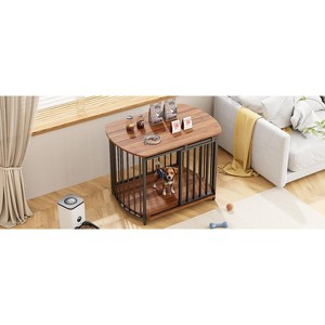 Akoasm 31.5 inch Furniture Dog Crate With End Table & Double-Doors For Small & Medium Dogs-Brown - 1 of 4