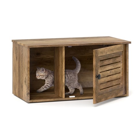 Tangkula Cat Litter Box Enclosure W Winding Entry Louvered Door Wooden Pet Side Table Target