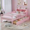 JUJABU Twin Size Bed with Headboard Storage Rack, 2 Under-Bed Drawers & 3-Side Safety Guardrails - 3 of 4