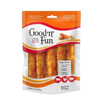 Good 'n' Fun Triple Flavor Rolls Rawhide with Pork, Beef and Chicken Flavor Dog Treats Value Bag - 17.1oz