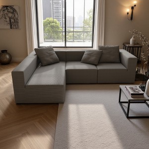 110" L-Shaped Modular 3-Seater Corduroy Sectional Sofa with Movable Ottoman - 1 of 4