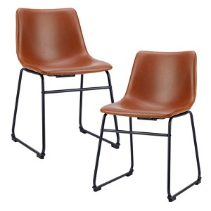 Wooakway Mid-century Accent Chair Armless Industrial Faux Leather Barstools with Metal Legs Dining Chair for Home Office Kitchen Island - 1 of 4