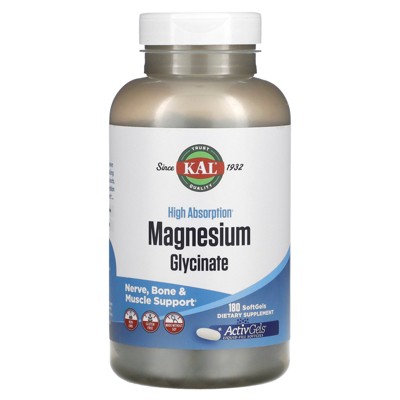 KAL High Absorption Magnesium Glycinate, 180 Softgels (105 mg per Softgel)