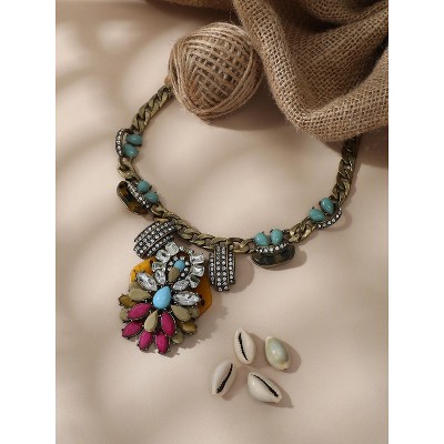 SOHI Women's Multicolour Party Stone Statement Necklace