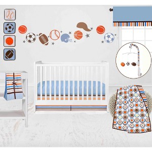 Bacati - Mod Sports Blue Orange Chocolate 11 pc Crib Bedding Set with 2 Crib Fitted Sheets - 1 of 4