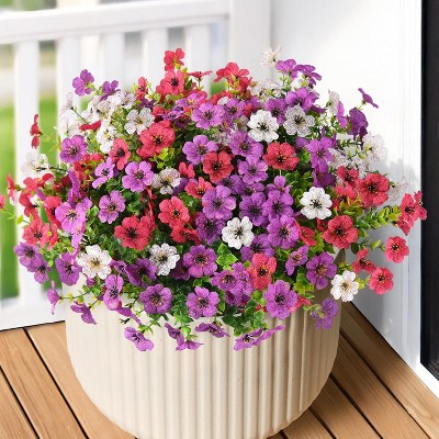 Artificial Flowers for Outdoors Faux Plants Fake Flowers,12 Bundles Faux Silk Colorful Daisy Realistic UV Resistant for Outside Home
