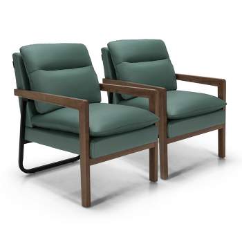 Costway Set of 2 Modern Accent Armchair Lounge Chair w/ Wood Legs & Steel Bracket Yellow\Blue\Green