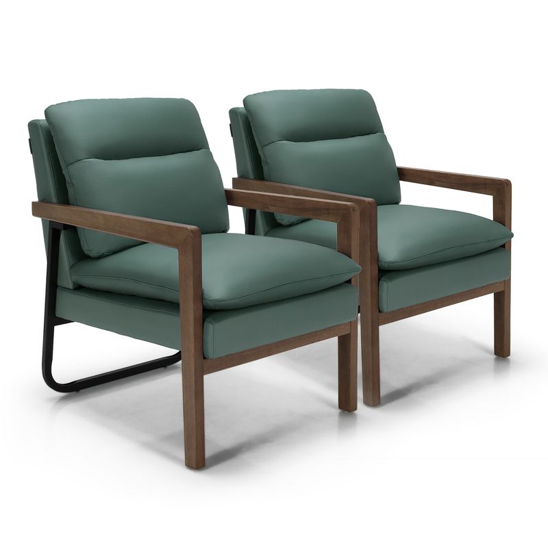 Costway Set of 2 Modern Accent Armchair Lounge Chair w/ Wood Legs & Steel Bracket Yellow\Blue\Green, 1 of 10