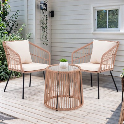 IULULU 3 Piece Patio Bistro Set, Wicker Chairs with Table & Cushions for Outdoor Spaces