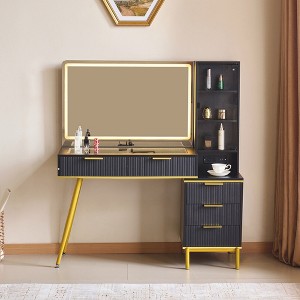 FONTOI 48" Makeup Vanity Desk with Mirror and Drawers Storage Shelves Adjustable for Bedroom Dressing Room, Black, 48"*15.6"*53.6" - 1 of 4