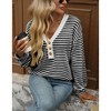 Women's Long Sleeve Color - Block Waffle Blouse, V - Neck Button - Front Casual Top - 4 of 4