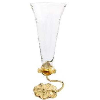Classic Touch Glass Vase with Gold Lotus Flower Design