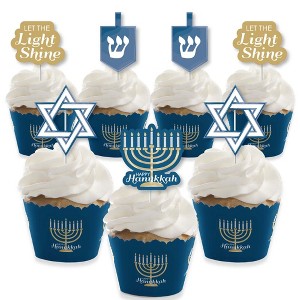Big Dot of Happiness Happy Hanukkah - Cupcake Decoration - Chanukah Holiday Party Cupcake Wrappers and Treat Picks Kit - Set of 24 - 1 of 4