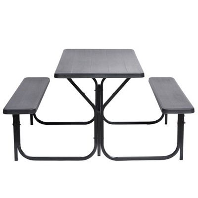 Gray Woodgrain Plastic and Metal Frame Outdoor Picnic Table Set