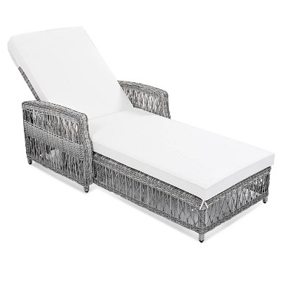 77.5"GO Outdoor Long Reclining Chaise, Wicker Lounge with Armrests, Patio Adjustable Recliner