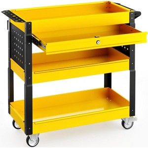 SILVEL 3 Tier Rolling Tool Cart Yellow Black Lockable Drawer 450LBS Heavy Duty Utility Cart with Wheels Garage Workshop Warehouse Repair Shop - 1 of 4