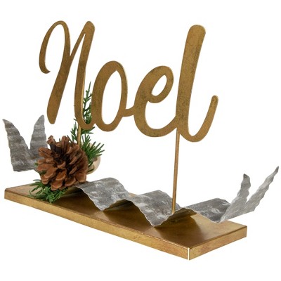 11" Gold and Silver Metal Noel Tabletop Sculpture