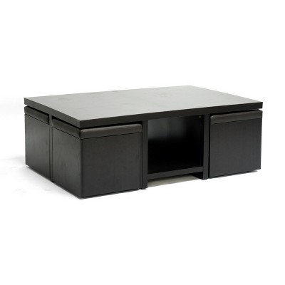 Prescott Modern Table and Stool Set with Hidden Storage Dark Brown - Baxton Studio