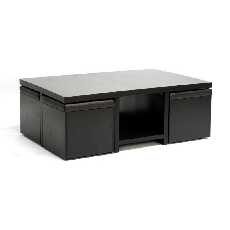 Prescott Modern Table and Stool Set with Hidden Storage Dark Brown - Baxton Studio, 1 of 5