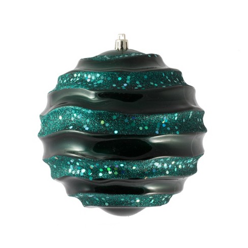 Vickerman Stripe Candy Glitter Wave Ball Christmas Ornament : Target