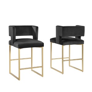 Best Master Furniture,Lynx Black Velvet Bar Stools (Set of 2) - 1 of 3