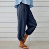 Womens Cotton Blend Linen Pants with Side Pockets Summer Slacks Drawstring Elastic Wasit Pants Ankle Length Button Detail Cuff Lounge Pants - 3 of 4