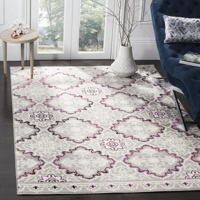 Gray and Pink Floral Synthetic 5' x 7' Area Rug