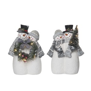 Transpac Light Up Wreath Snow Couple Set of 2 Christmas Home Decorations Resin Decorative Objects - 1 of 1